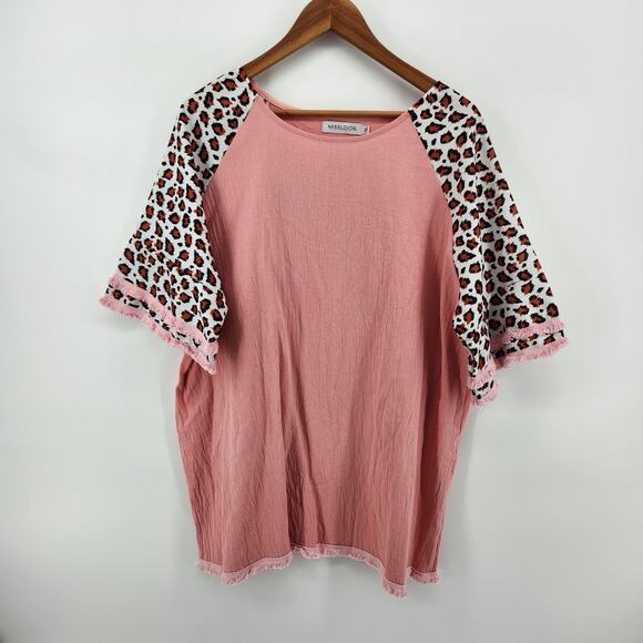 Misslook Women's Size 2XL Pink Animal Print Fringe - Picture 1 of 7
